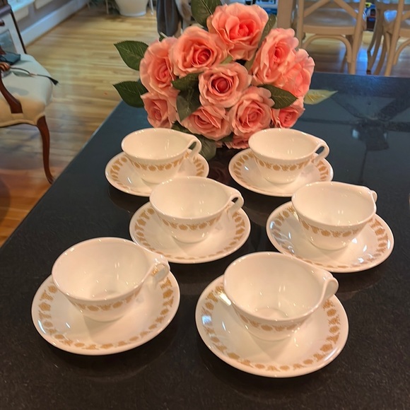 Flat Cup & Saucer Set Butterfly Gold (Corelle) by CORNING - Set of 6 - Picture 2 of 8